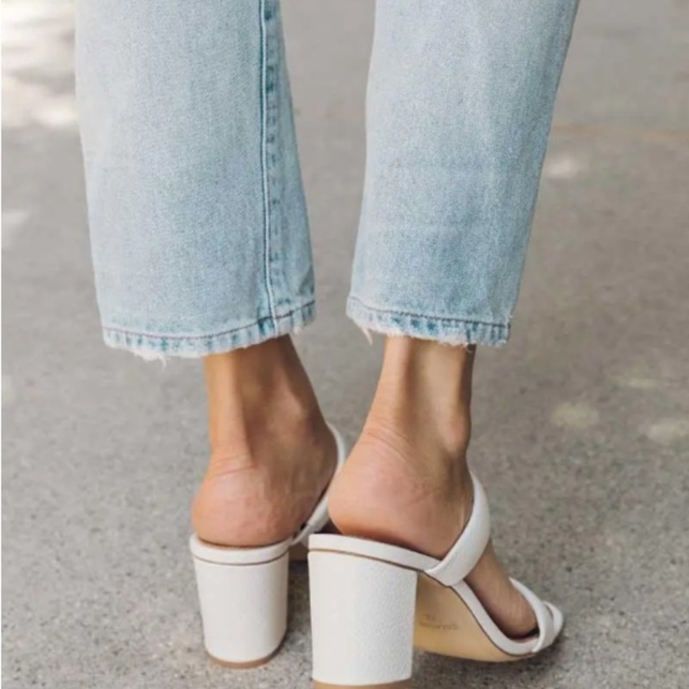 Soludos Strappy Block Heel Sandal White Leather Chunky Heels Mule Euro summer - Picture 3 of 15